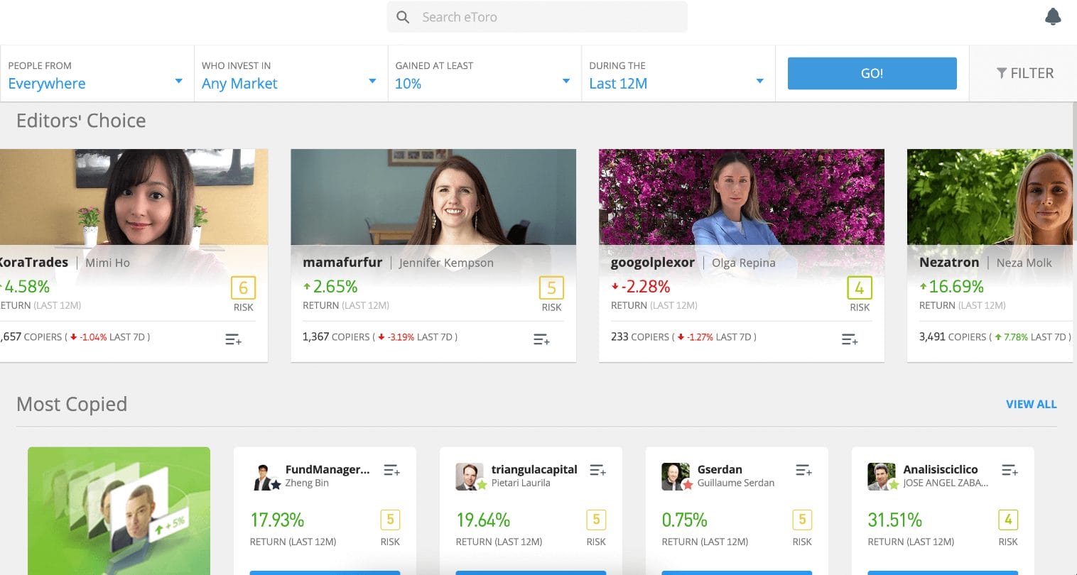 eToro CopyTrader feature.