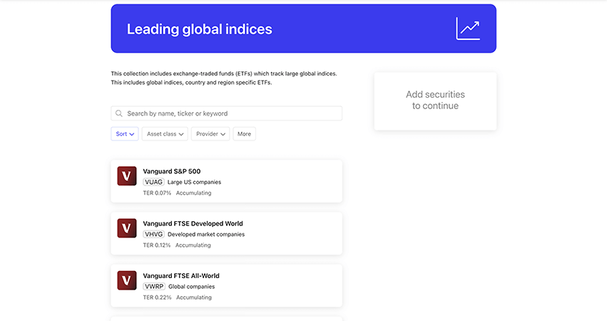 Leading global indices on InvestEngine
