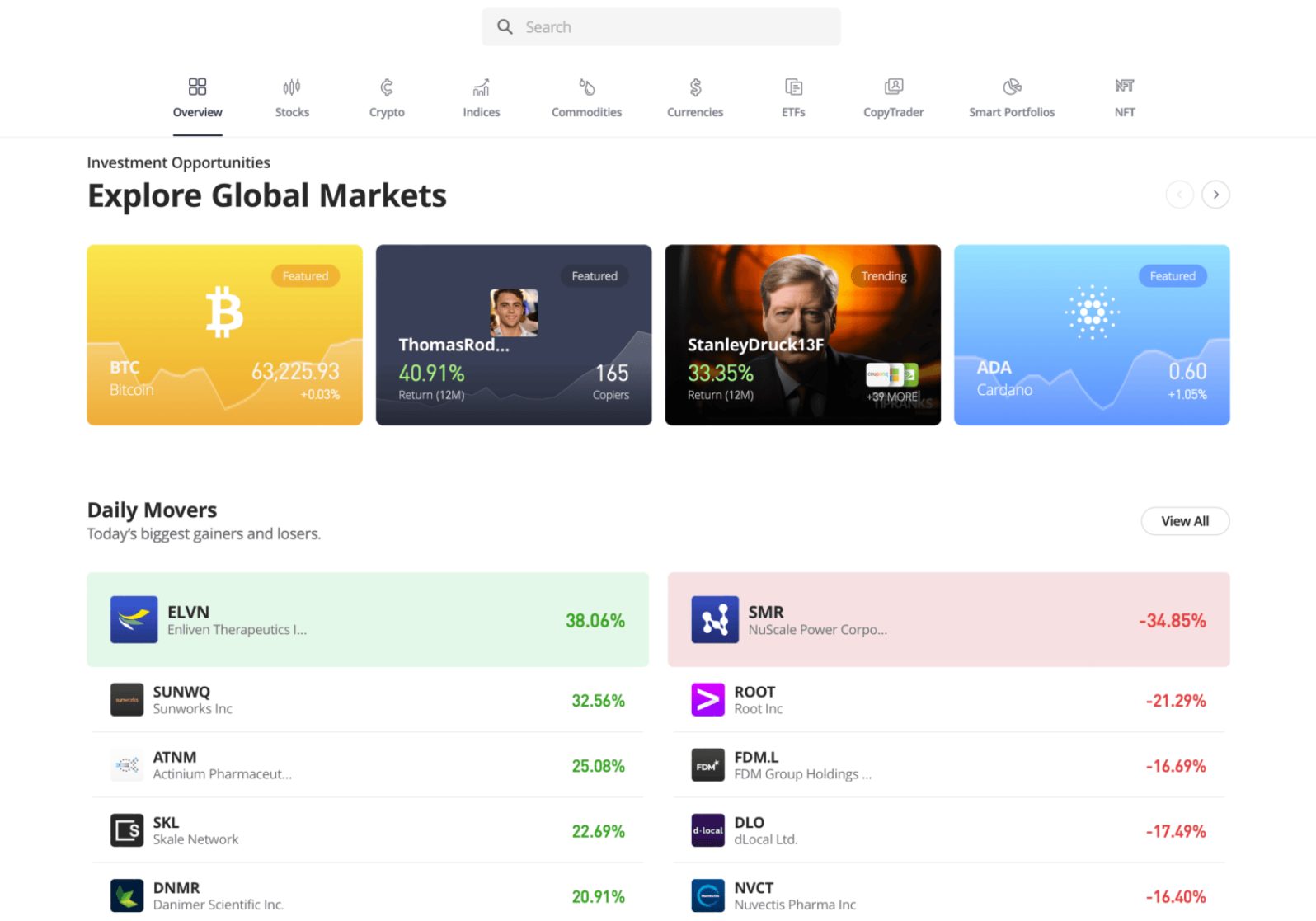eToro - Overall best trading platform in UAE